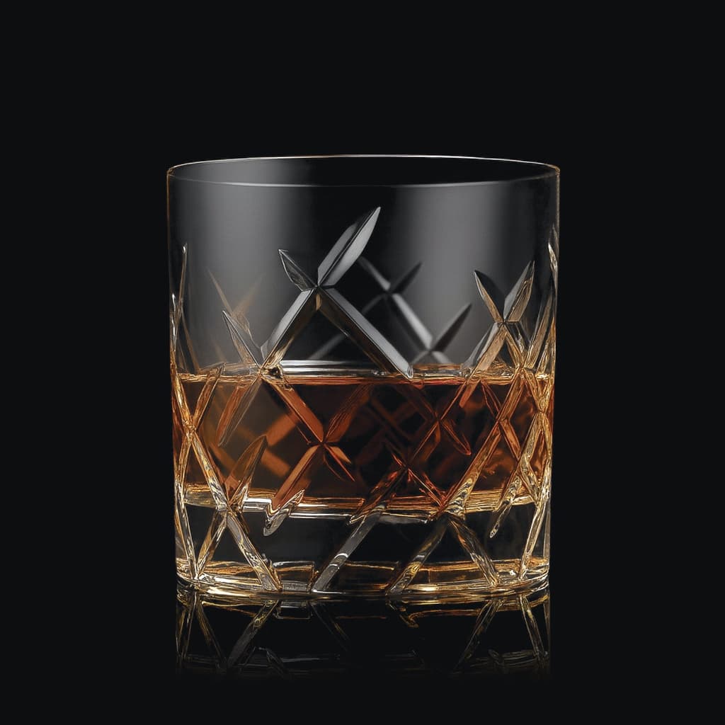SHTOX Crown tumbler with whisky, on black