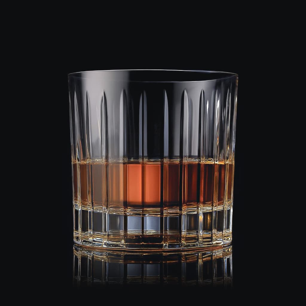SHTOX Empire tumbler with whisky, on black
