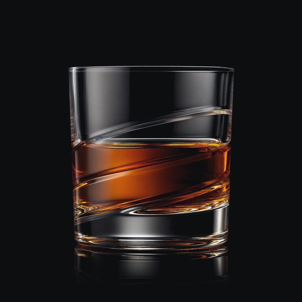 SHTOX Tempest tumbler with whisky, on black